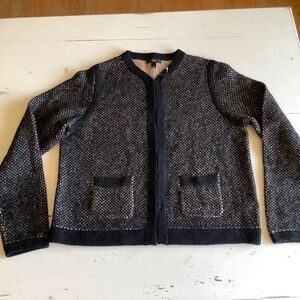 J CREW Black & Brown 7 hook Cardigan Sweater XL